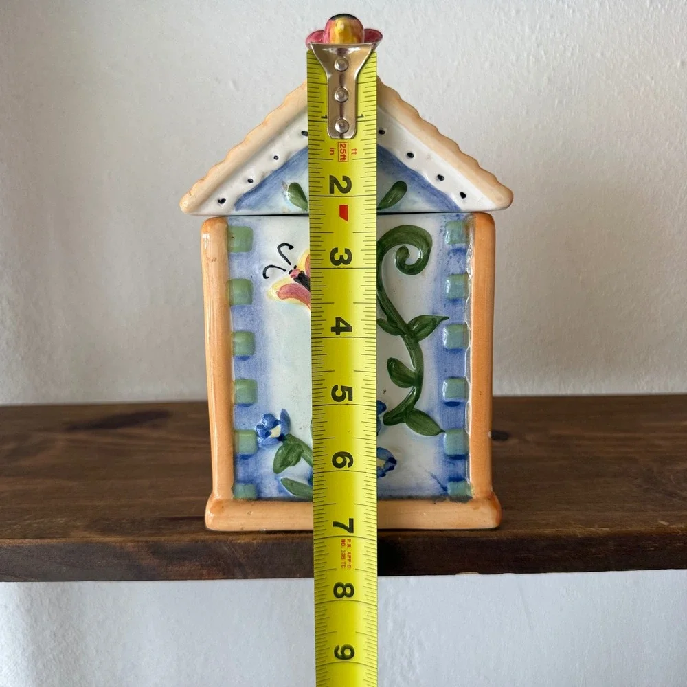 3pc Alco Industries Ceramic Birdhouse Canister Set Floral Butterfly Bird House